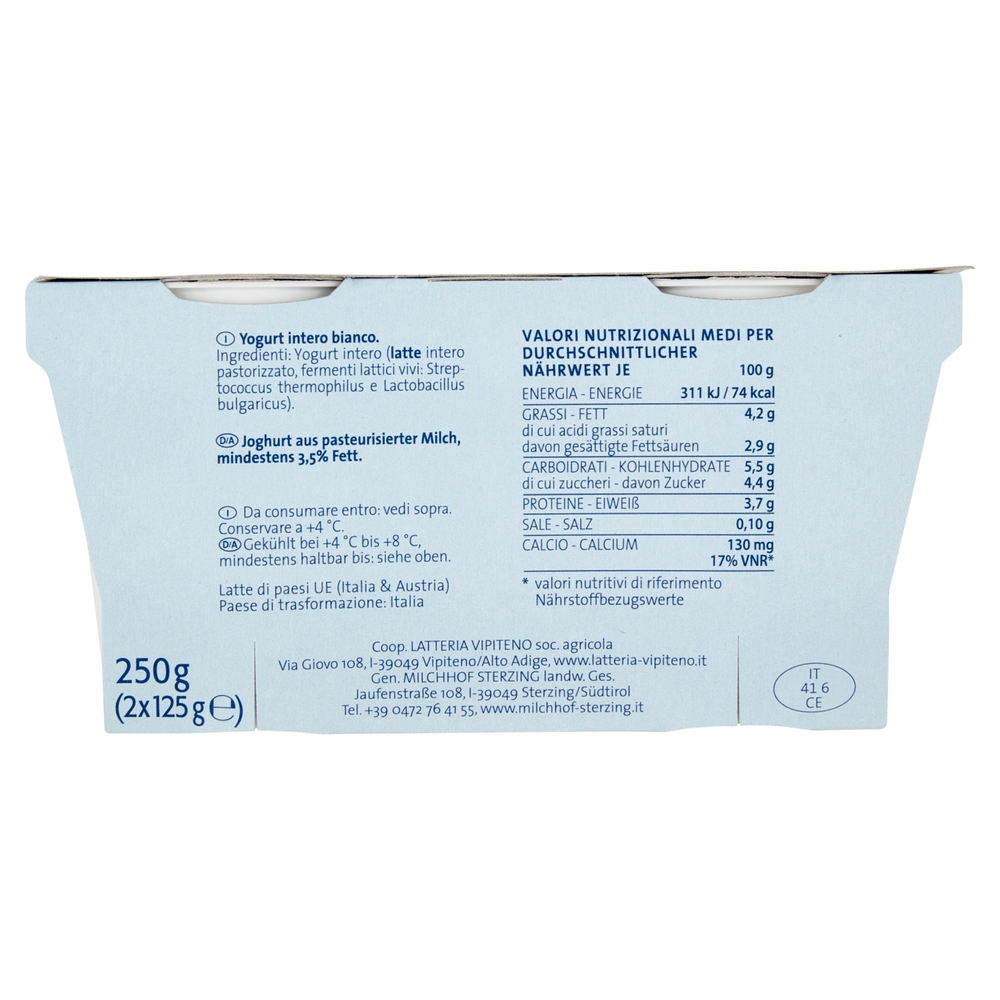 Sterzing Vipiteno Yogurt intero Bianco 2 x 125 g